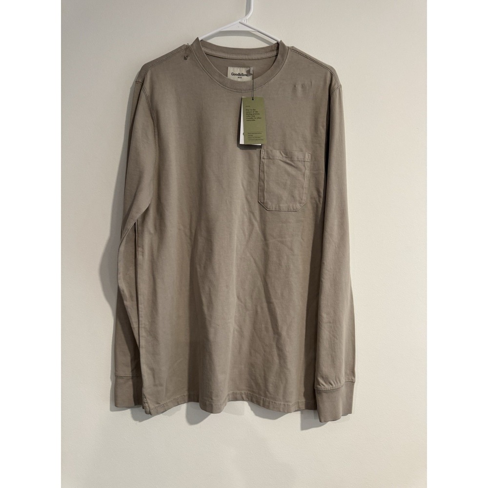 Goodfellow & Co Men's Long Sleeve Pocket Tee Shirt M‎ Medium Taupe NWT Top